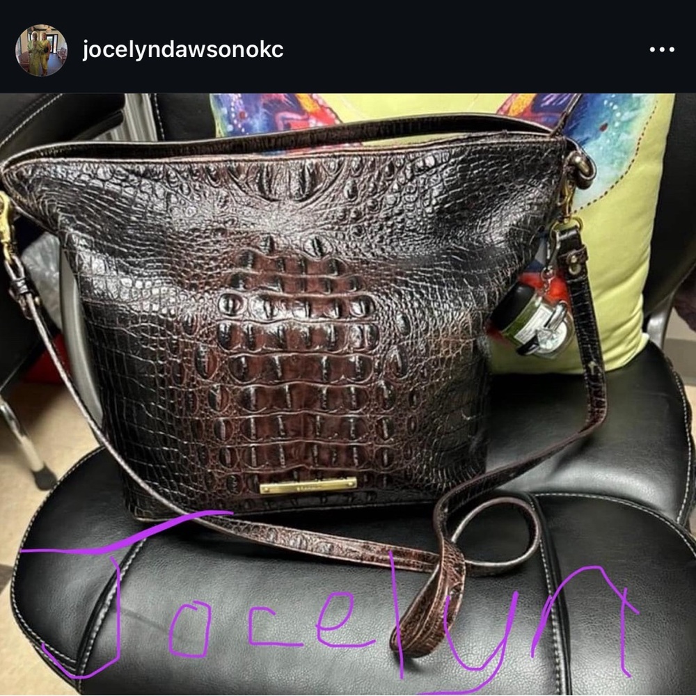 Brahmin Croc-Embossed Brown Shoulder Bag